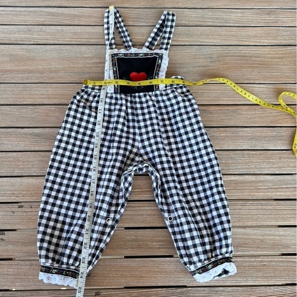 VTG Carter’s Gingham Bib Overall Jumper 18 Mo German Flair Ribbon Lace Fleece - Picture 15 of 16